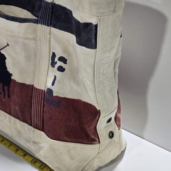 Vtg Polo Ralph Lauren Big Pony Heavy Canvas Tote Book Bag Rare Distressed Preppy - Picture 10 of 16